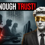 Surreal marble statue of a businessman wearing a gold blindfold, representing the danger of blind trust in Indian real estate deals.