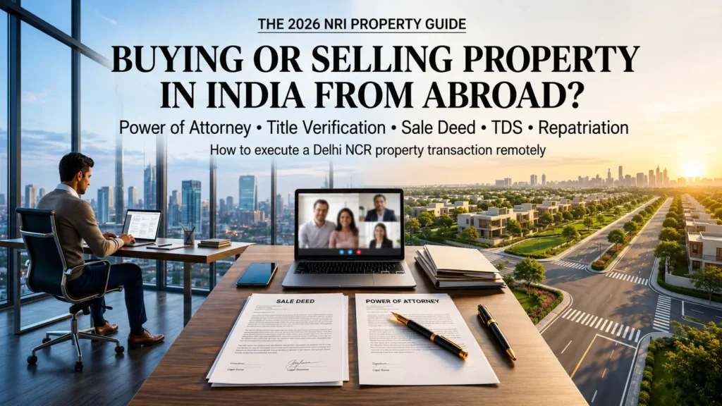 2026 NRI property guide showing Power of Attorney and sale deed documents for a Delhi NCR property transaction